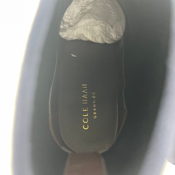 Cole Haan Blue Suede Stretch Booties | Almond Toe, Block Heel - Picture 4 of 9